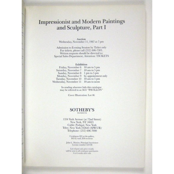 Sothebys Catalog 1987 New York Impressionist Paintings Part 1 Folded Cover - Picture 5 of 12